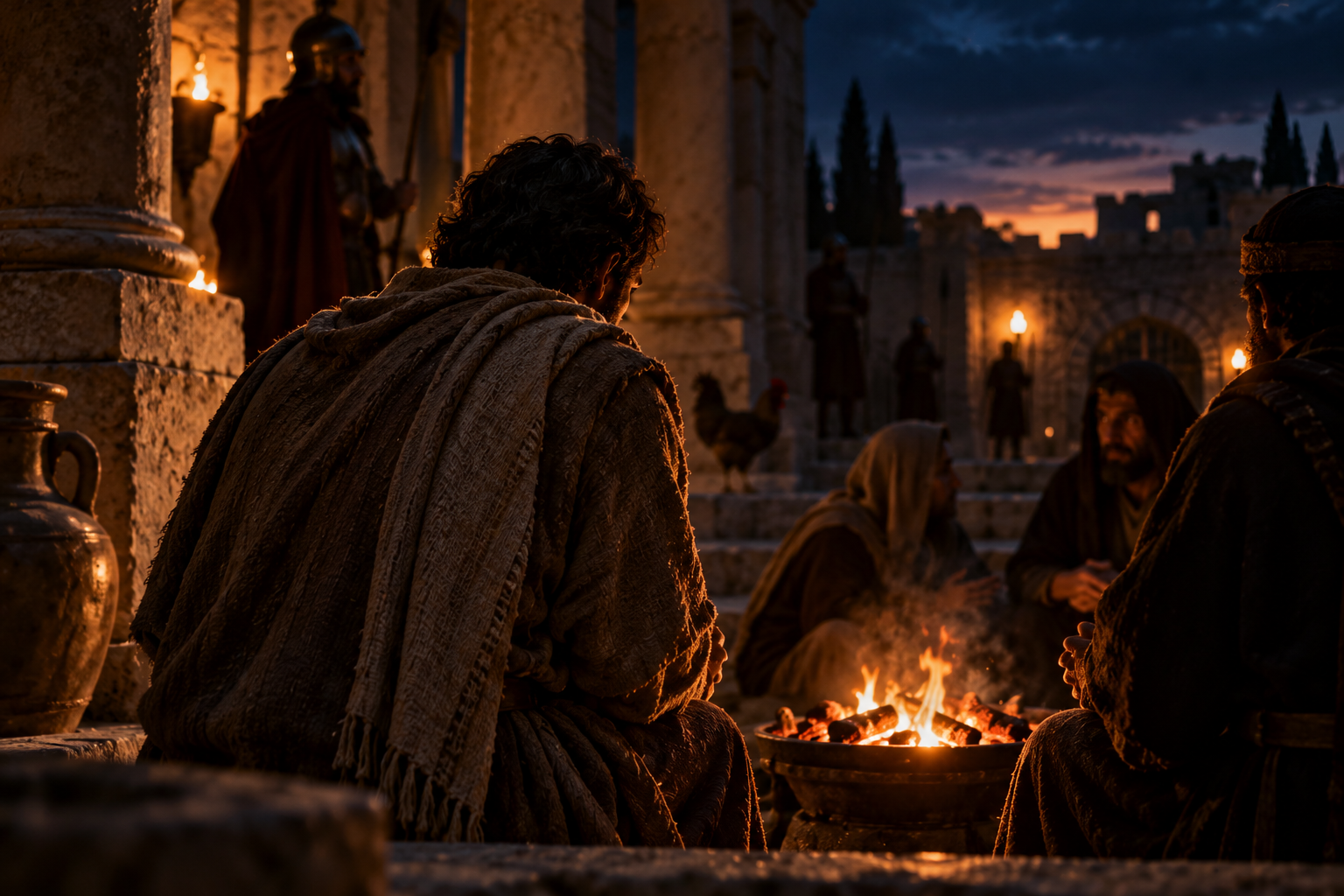 Peter by the courtyard fire in John 18, a moment of fear and denial
